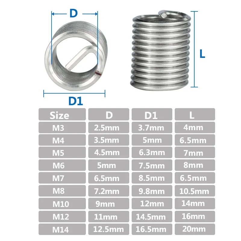 10/20pcs kit de reparo de rosca M3-M14 1.5D-2.0D ferramenta de reparo em aço inoxidável para reparar roscas danificadas