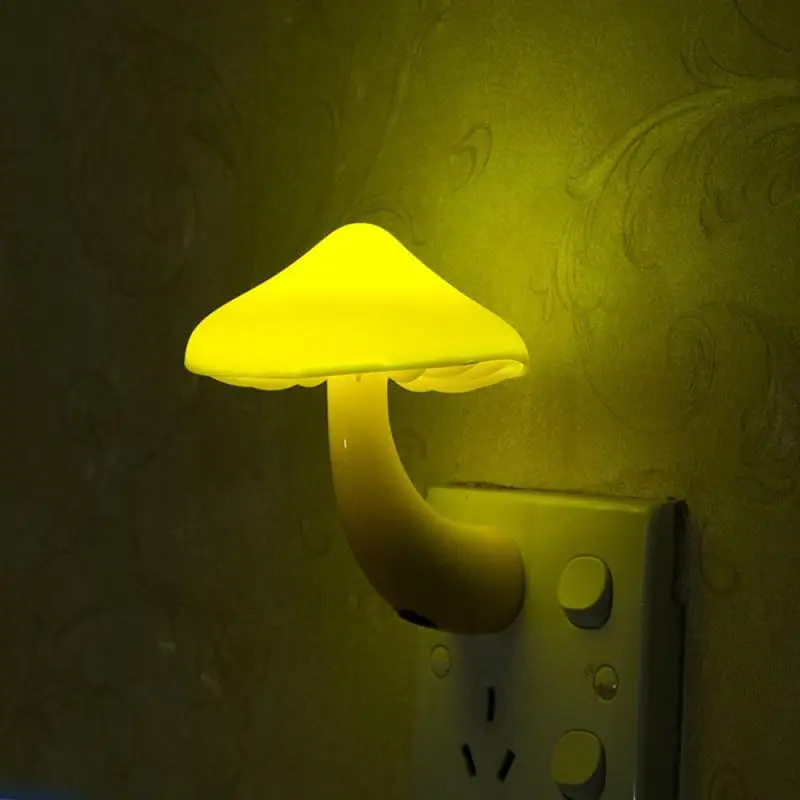 ITimo Warm Mushroom LED Night Light Room Decor EU US Plug Light-control Sensor Wall Socket Lamp Light Home Bedroom Decoration