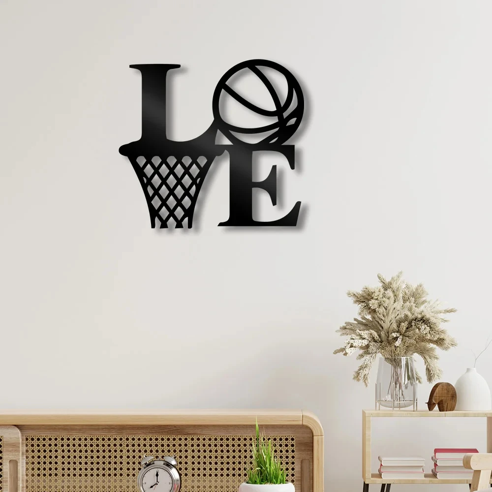 Passionate About Basketball Metal Hanging Wall Art Plaque Black Letter Silhouette Cafe Kitchen Dining Room Decoration Club