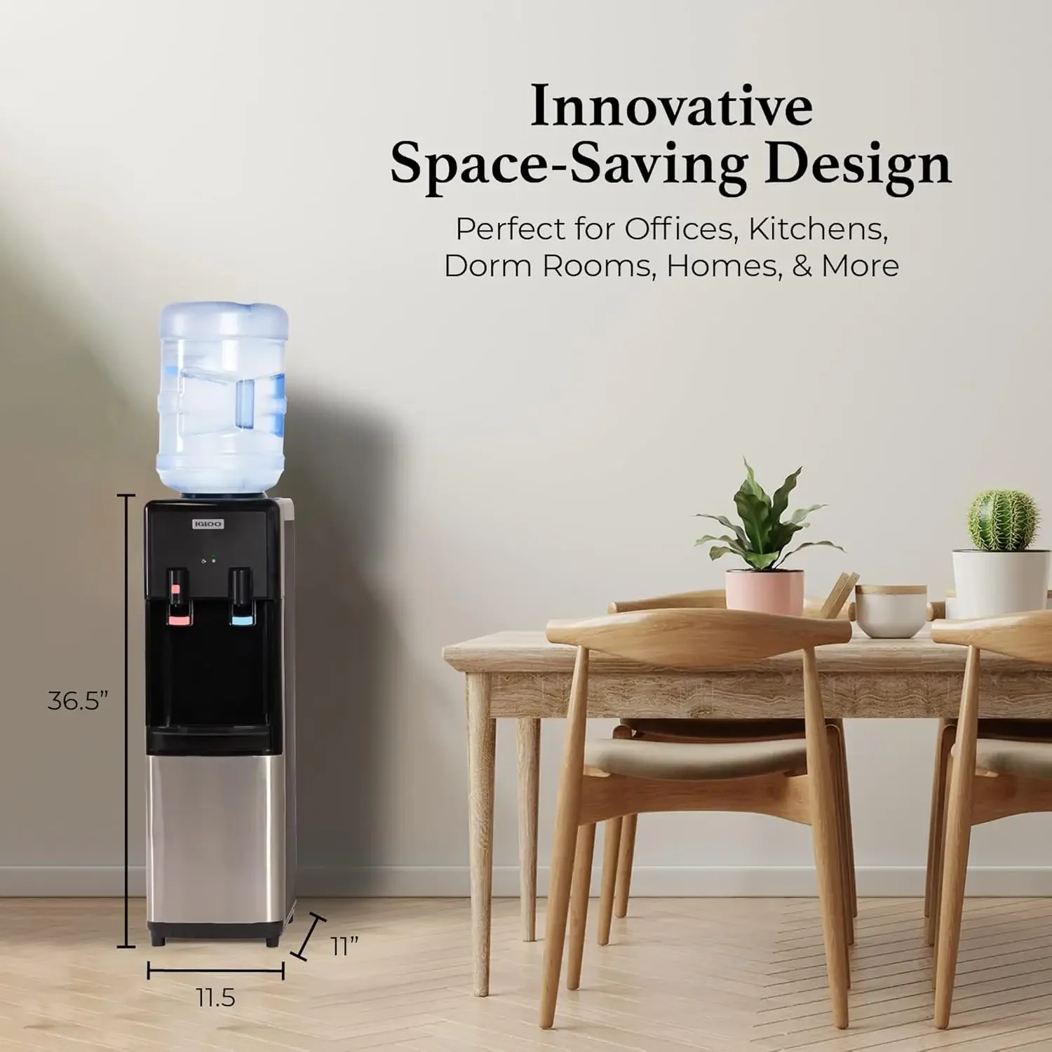 Top Loading Hot and Cold Water Dispenser - Water Cooler for 5 Gallon Bottles and 3 Gallon Bottles - Includes Child Safety Lock - 6
