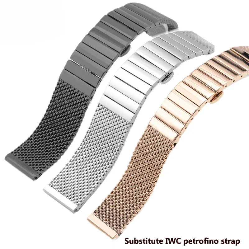 

Milanese Mesh Belt For Omega DW Seiko Iwc Bertofino Stainless Steel Solid Watch Strap Double Press Butterfly Buckle 22mm 24mm