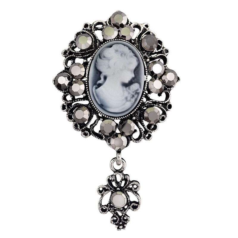 Broche Camée En Alliage Et Strass, Cristal Vintage Fleur Princesse Victorienne Pierre Broche Broche Broche Femme Pendentif Fête Mariage Bijoux Cadeau (argent), Cristal