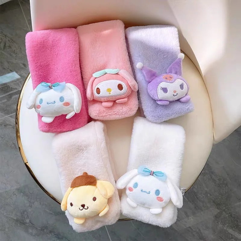 

Anime Sanrio Scarves Kawai Cinnamoroll Kuromi My Melody Childrens Scarf Cute Soft Girls Cartoon Plush Thickened Kids Scarves