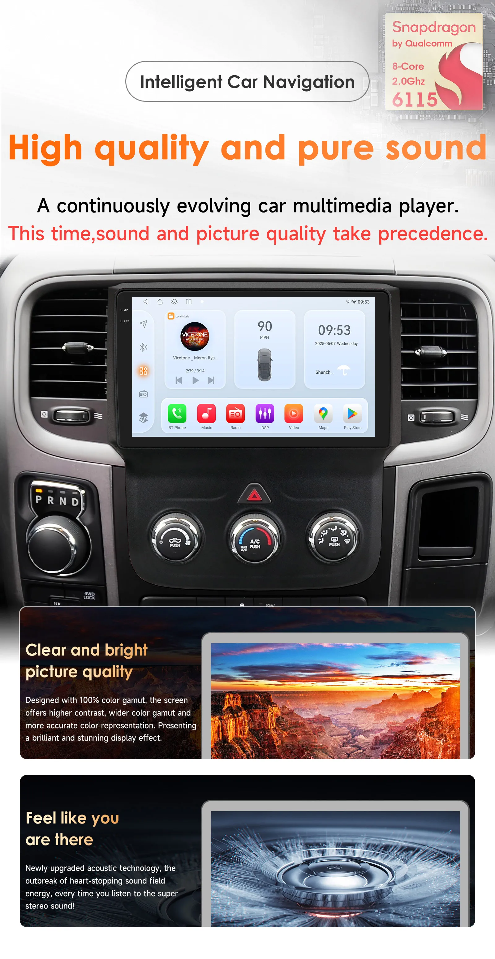 Hizpo 2din Android Car Radio For Dodge Ram 1500 2500 3500 2013-2018 Manual AC Autoradio Head Unit Navigation Carplay QLED Screen