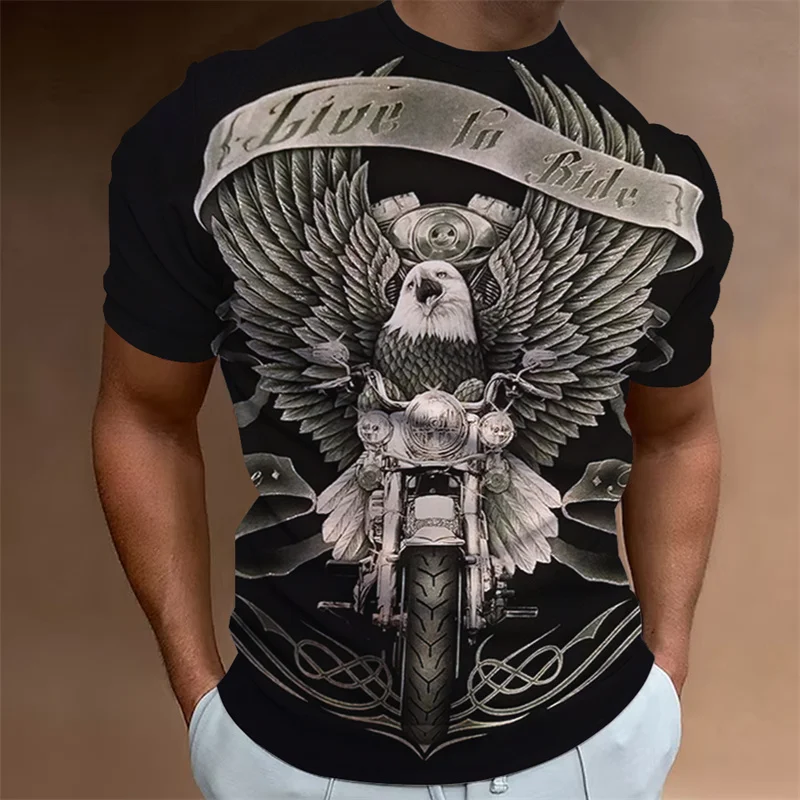 

Футболка мужская с 3D-принтом Eagle Motor Graphic, Винтажная летняя рубашка с круглым вырезом и коротким рукавом, женская одежда