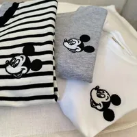 T-shirt rayé Mickye Mouse pour enfants, manches Leurs lan, manches longues, dessin animé, vêtements pour bébés garçons et filles, mode printemps, 2025 2