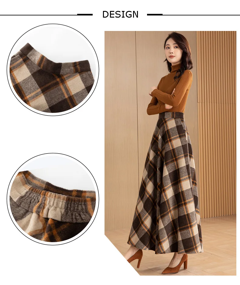 iYeiheo Vintage Woolen Plaid Skirt Side View