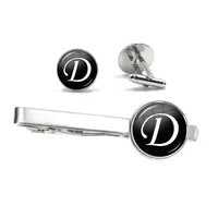 26 Alphabet Letters Print Personality Men Tie Clip & Cufflinks Set Shirt Suit Cuff Links Wedding Jewelry Fathers Day Gift 3