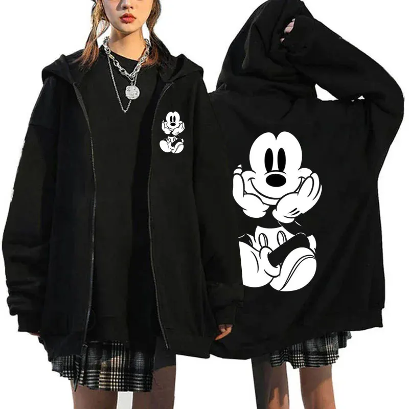 2024 Fall Clothing Women Disney Role Play Mickey Mouse Cartoon Zipper Hoodie Women Winter Coat Fleece Jacket Korean Clothing 4