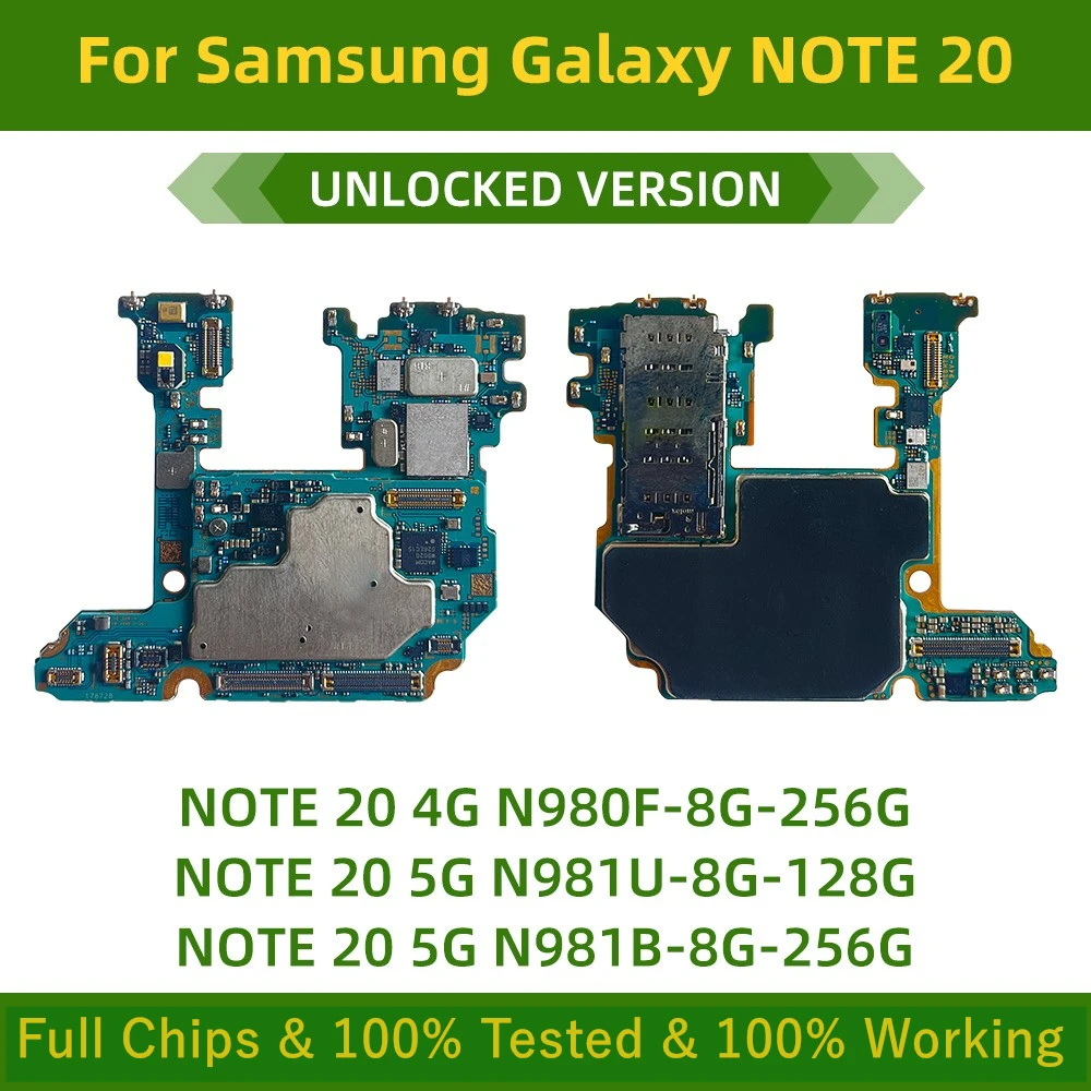 

Fully Tested Unlocked Note 20 4G N980F N980 For Samsung Galaxy Note 20 5G N981B N981U N981 Motherboard EU US Version Logic Board