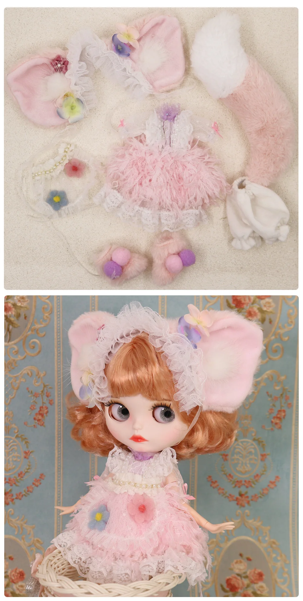 Neo Blythe Doll Lina Bell Cosplay Pink Pearl Dress with Headband 1