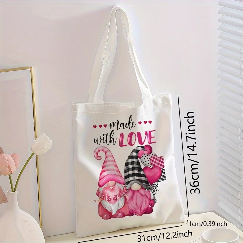1pc，Dwarf pattern printed casual handbag, reusable fashionable backpack, multifunctional handbag, canvas shopping bag