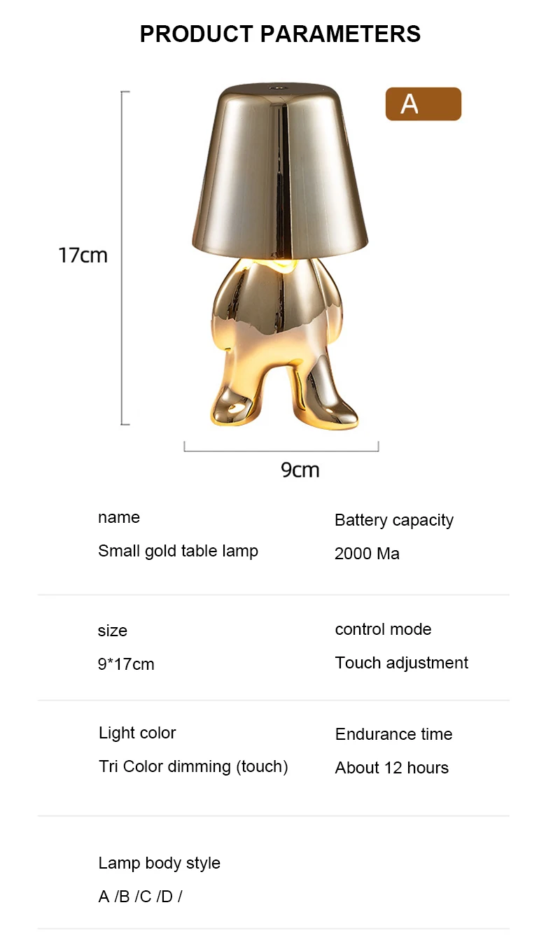 Italy Little Golden Man Night Light Thinkers Lamp Art Decor Lamp