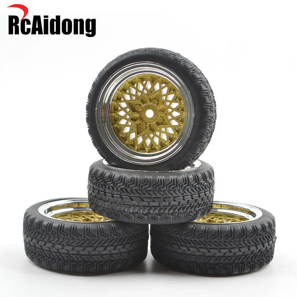 4pcs 1/10 RC Racing On-Road Car 12mm Hex Flat Racing Rubber Tire Wheel Rim for Tamiya TT-02 TT-01 MF-01X TA05 Traxxas Redcat HSP