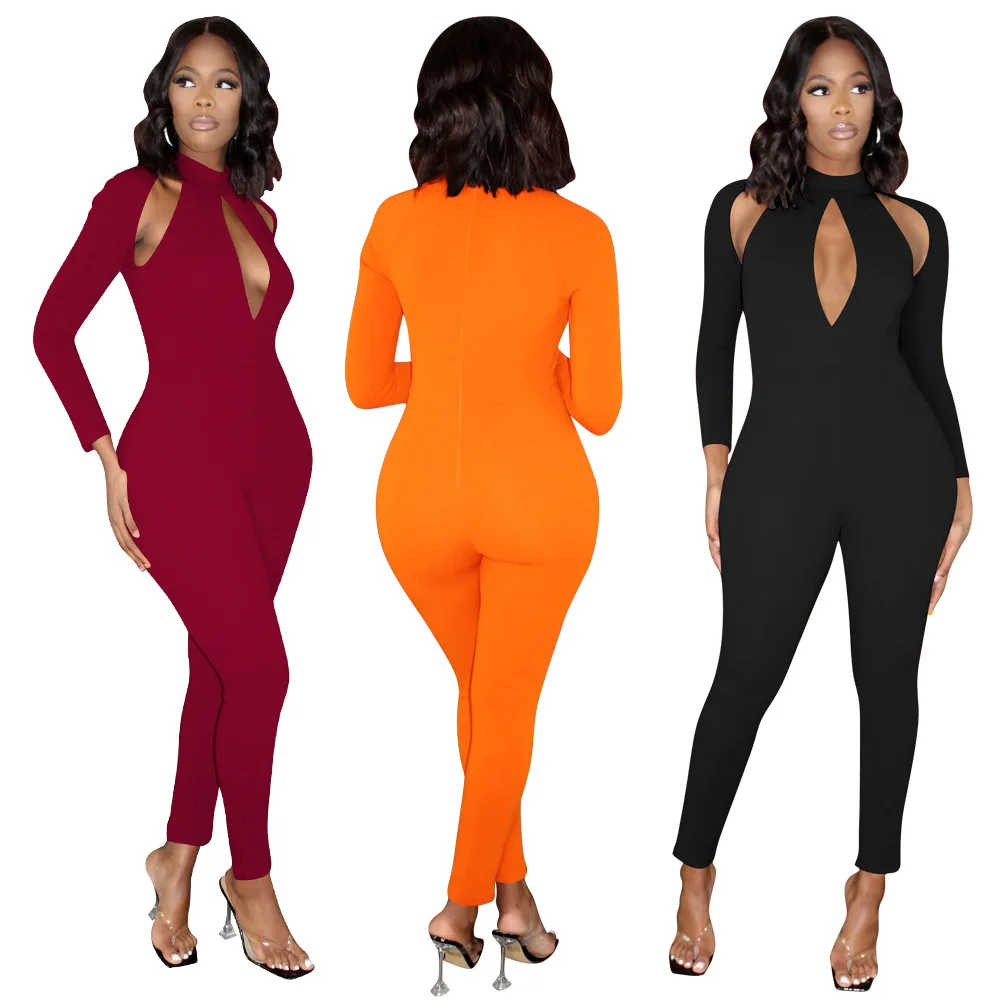 

Sexy Long Sleeve Jumpsuit for Women, One Piece Ribbed Workout Rompers W9332