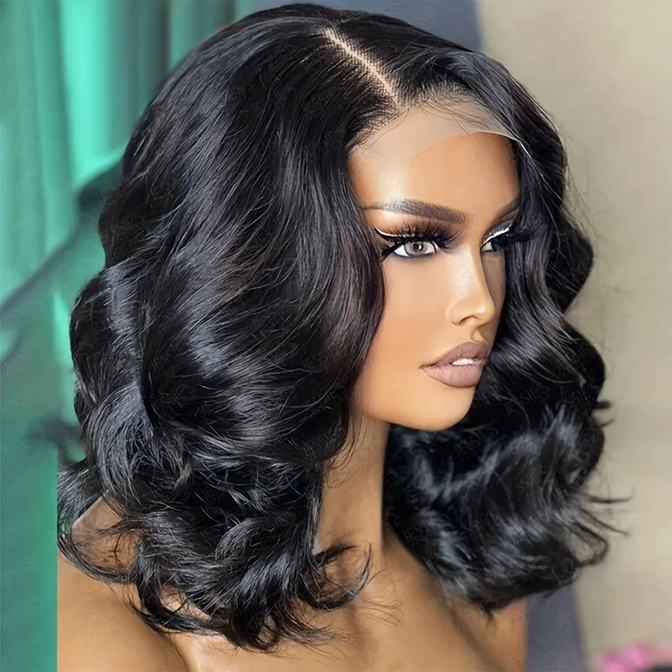 

13x4 Human Hair Wigs 250% Density Body Wave Lace Frontal Bob Wig Brazilian Remy Short Water Wave Bob Lace Closure Wig For Women