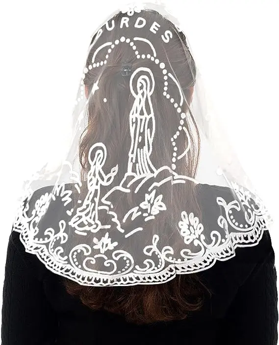 Embroidery Spanish Traditioanl Triangle Scarf Black and White Christian Church Veils for Women
