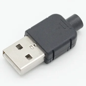 10 ชุด DIY USB 2.0 ปลั๊กประเภทชาย 4 พินอะแดปเตอร์ซ็อกเก็ตประเภทบัดกรีเปลือกพลาสติกสีดําสําหรับการเชื่อมต่อข้อมูล 1