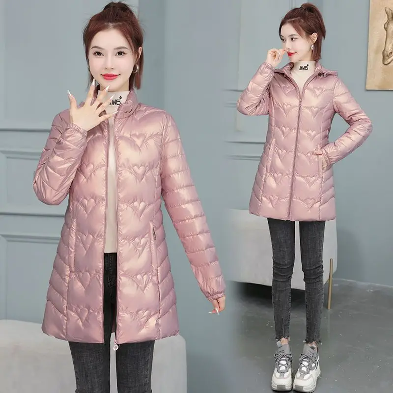 

New Winter Coat for Women Coats Parkas Jackets Hooded Cotton Padded Jacket Bright Mid-length Coat Korean Fashion Super Hot Coat