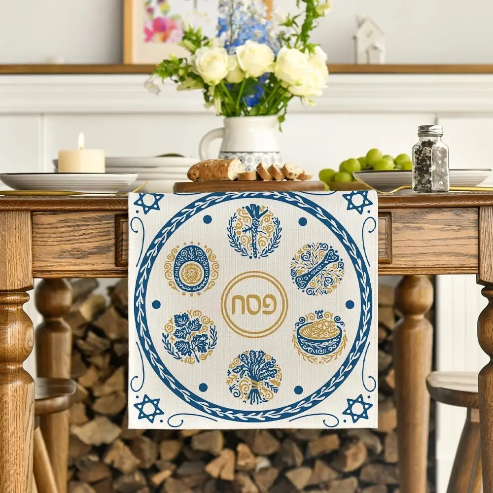 해피 패소 린넨 테이블 러너 주방 식탁 장식 Seder Plate Pesach Matzoh David Jewish Holiday Party Decor의 스타