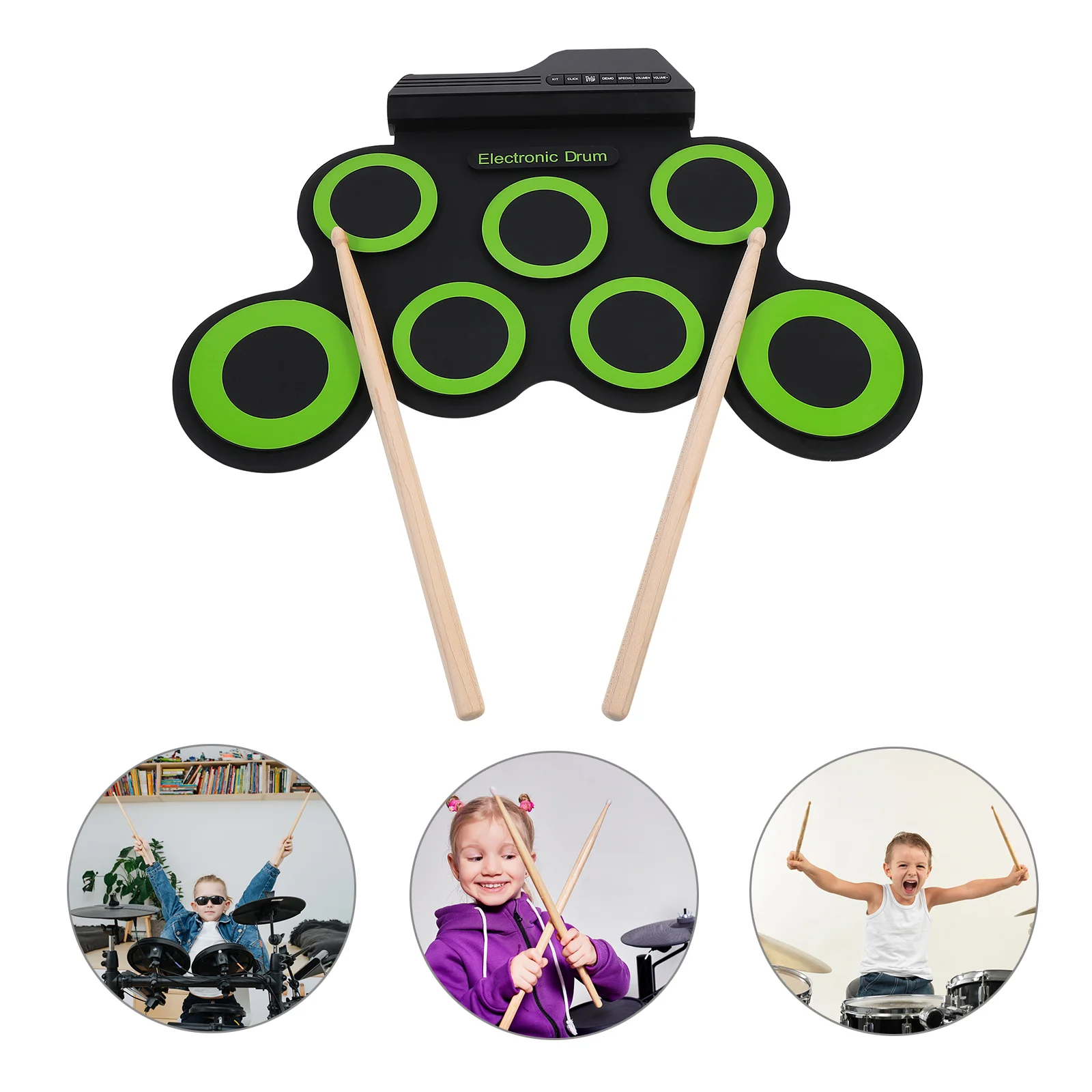 

Portable Drum Kit Music Instrument Set Hand Roll-up Folding Abs Plastic & Electronic Components