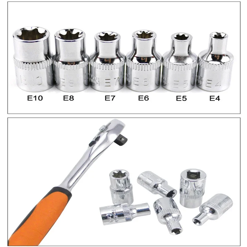6pcs Drive Sockets Torx Star Female Bit E Socket Set Heat Treatment Chrome Treatment For Socket Wrenches Sockets Hand Tools