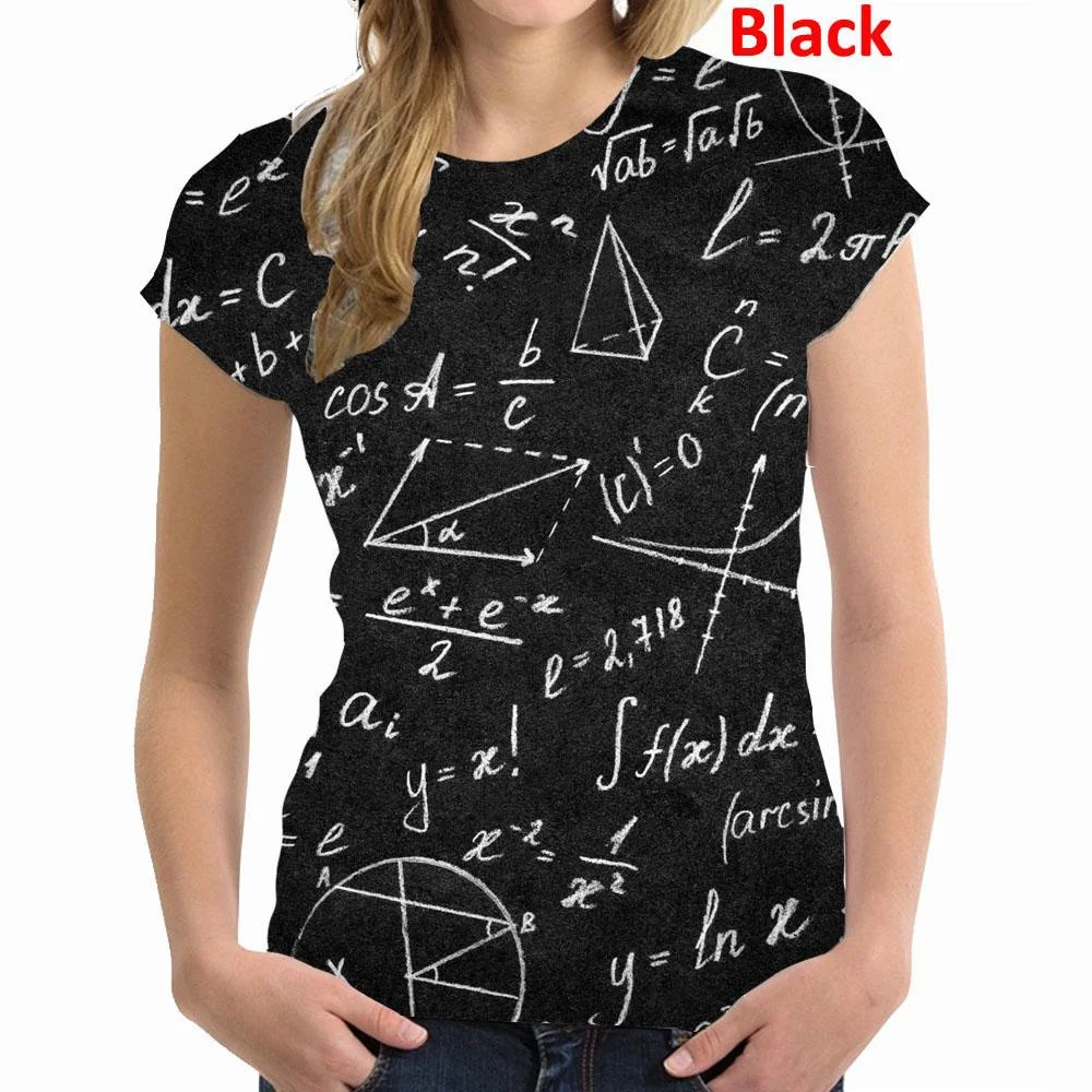 

Women Fashion Short Sleeve 3D Mathematical Formula Print T-Shirt Personality Casual Streetwear Blouse