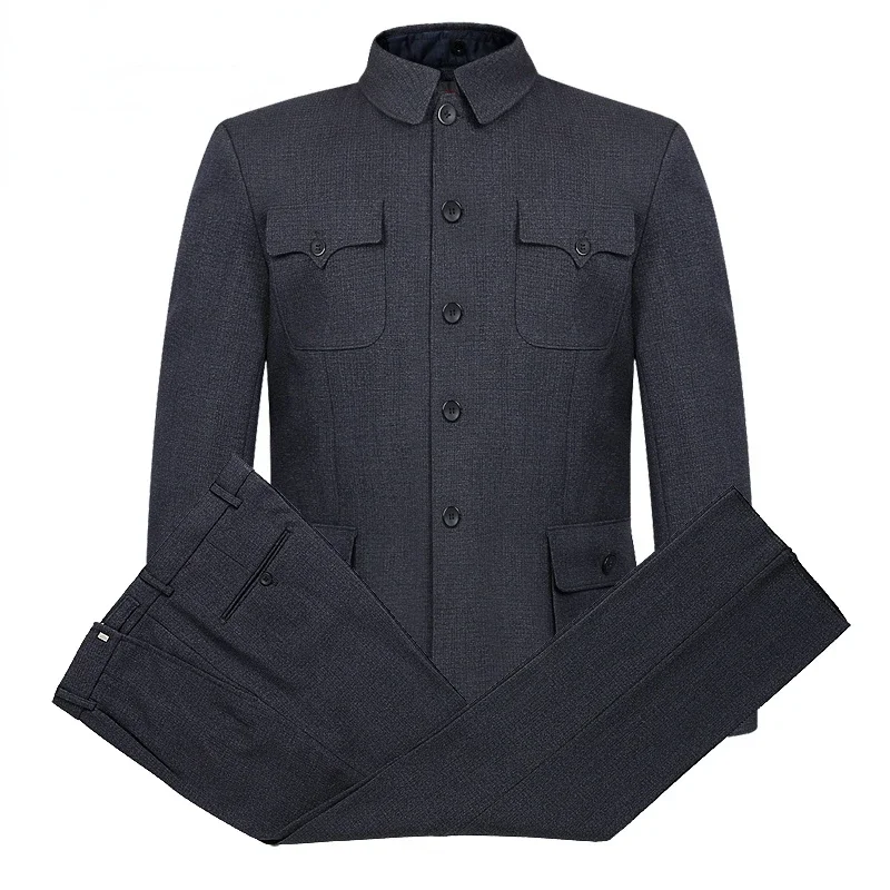 Mao Suit Men Traditional Chinese Tunic Suits New Year Spring Festival Zhong Shan 2-pieces Sets Jacket Coat Pants Gifts for Dad