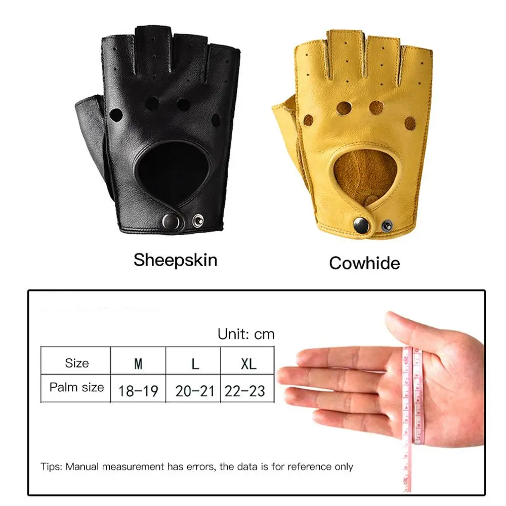 Men's Sheepskin Half Finger Fitness Gloves Black Yellow Wear-resisting Outdoor Riding Motorcycle Tactical Non-slip Cowhide Glove 6