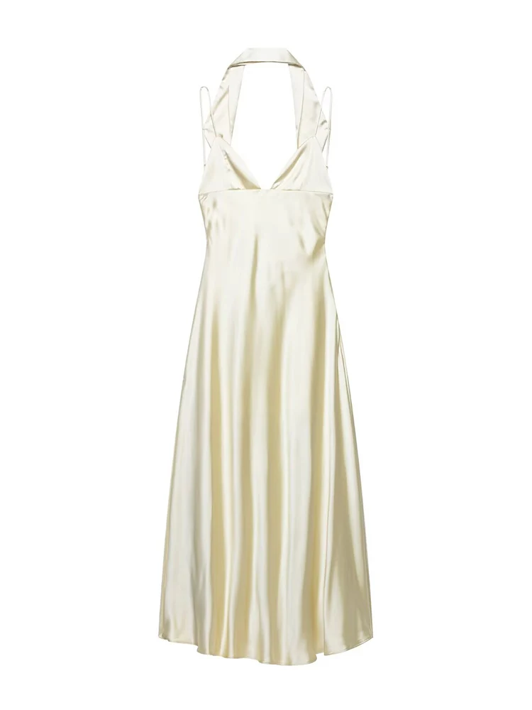 TFMLN Women Straps Lace-up Long Dress With Scarf Summer  Sexy V Neck Sleeveless Backless A-line Dress New Elegant Party Evening