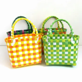 Woven Bag, Small Square Bag, Coin Purse, Colorful Small Basket, Photo Matching, Colorful Checkered Hand-Held Bag 1