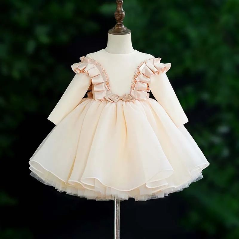 

2023 New Children's Evening Gown Bow Design Spanish Vintage Girls Birthday Baptism Party Christmas Red Dresses For Eid