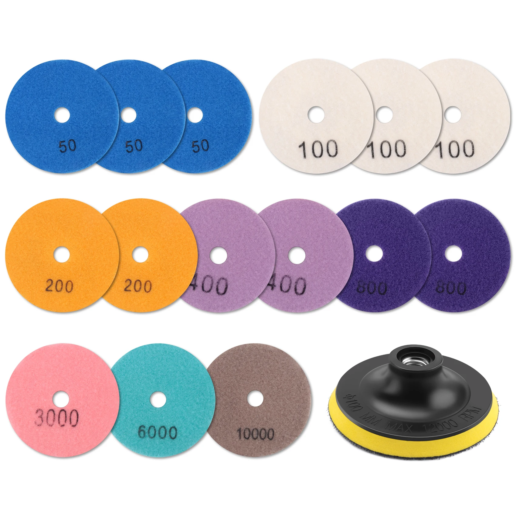 16Pcs Diamond Polishing Pads Kit 4 Inch 100Mm Wet/Dry for Granite Stone Concrete Marble Polishing Use Grinding Discs Set