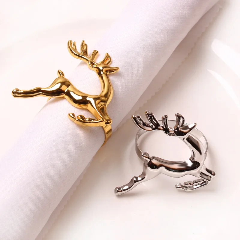 ChristmasGlossyLittleDeerNapkinRingGoldSilverFawnElkNapkin