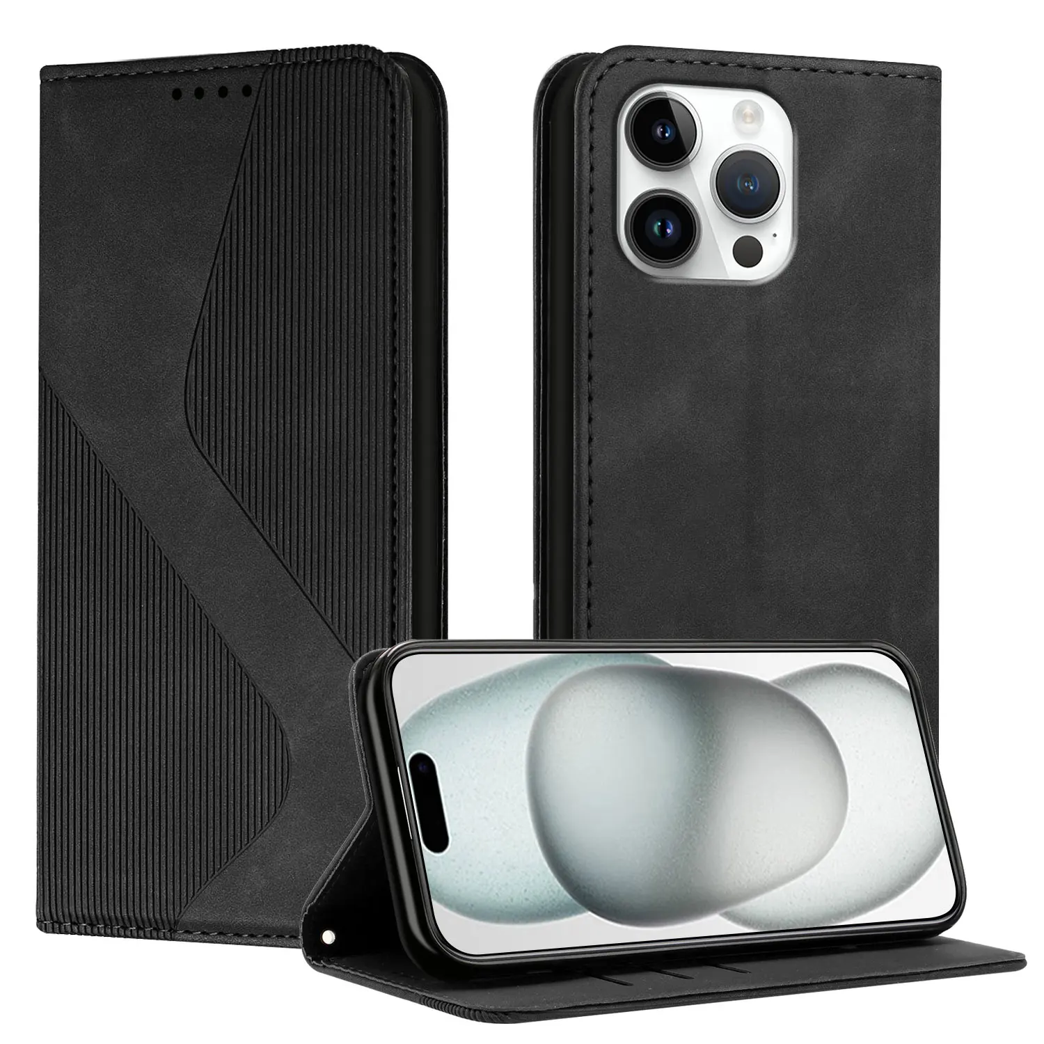 Magnetic Leather Flip Wallet Case with Card Holder and Stand