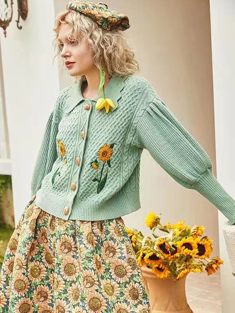 Women-Floral-Embroidery-Vintage-Knitted-Cardigan-Thick-Sweater-Top ...