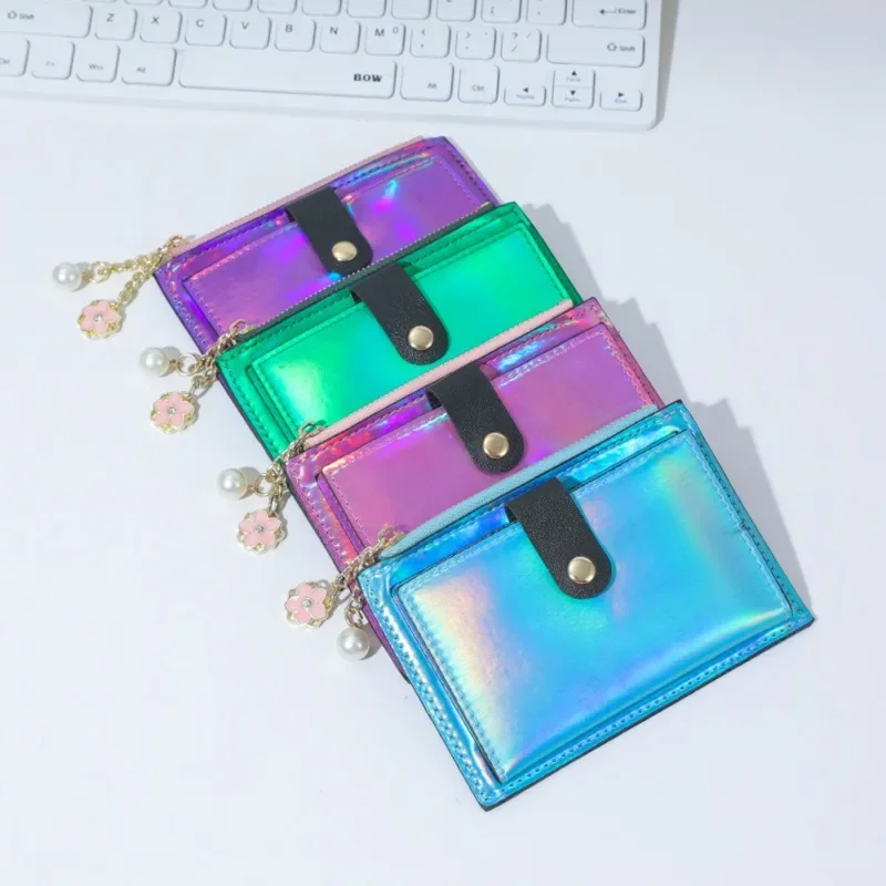 Women Fashion Short Wallet Purse Laser Colorful PU Leather Zero Purse Wallet Credit Card Holder Bags Multi-card Case