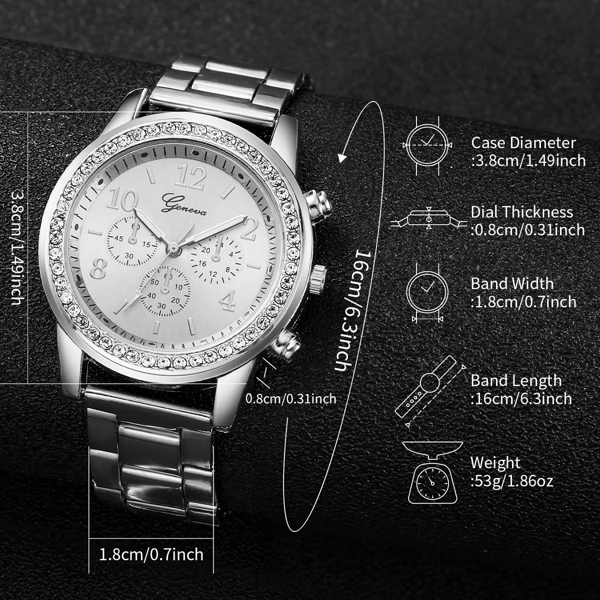 Fashion Women Stainless Steel  Silver Color Quartz Watch & Heart-shaped Jewelry Set 5