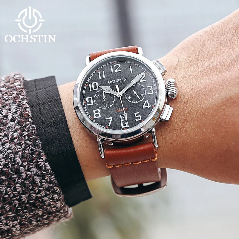 OCHSTIN Hot Model 2024 Fashion Gorgeous Pilot Series Waterproof Watch Multifunction Quartz Movement Men's Quartz Watch