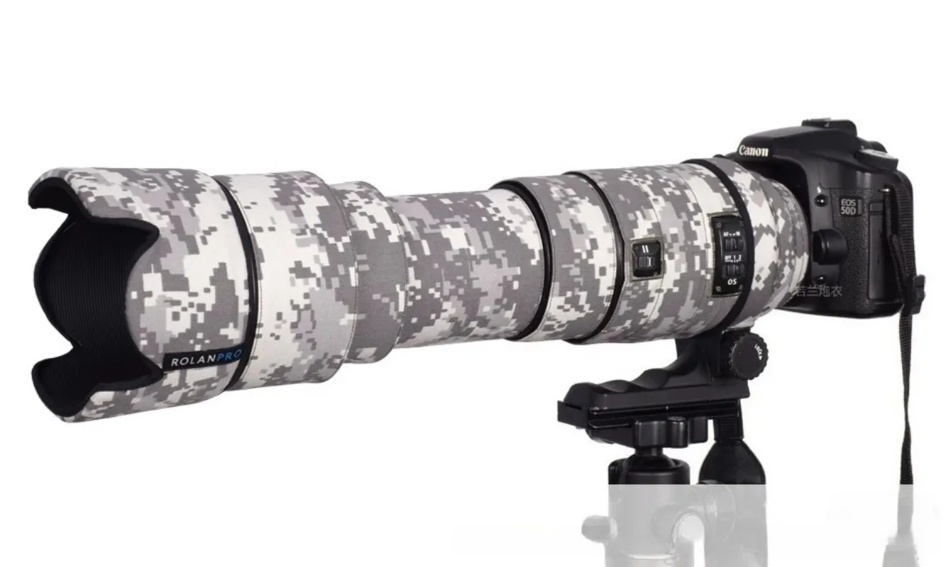 ROLANPRO 렌즈 위장 코트 시그마 APO 50-500mm F/4.5-6.3 DG OS HSM 용 레인 커버 니콘 캐논 슬리브 용 렌즈 보호 슬리브