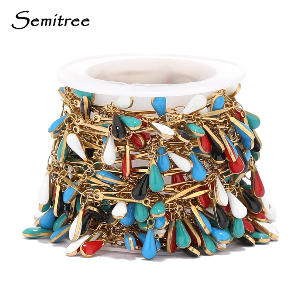 

1 метр, разноцветная эмалированная КАПЛЕВИДНАЯ цепочка из нержавеющей стали для изготовления ювелирных изделий своими руками, для женщин, д...