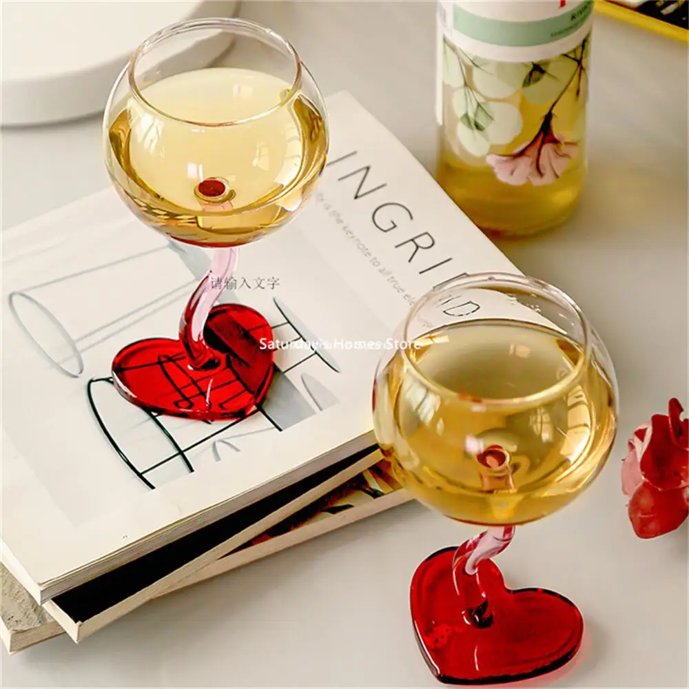 Red Heart Bottom Glass Goblet Mug Champagne Red Wine Glass Cup Borosilicate Heat-resista Cocktail Valentine's Day