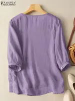 ZANZEA Elegant Women Embroidered Blouses Autumn 2024 3/4 Puff Sleeve Transparent Blusas Mujer Casual Vintage Cotton Shirts Tops - Image 5