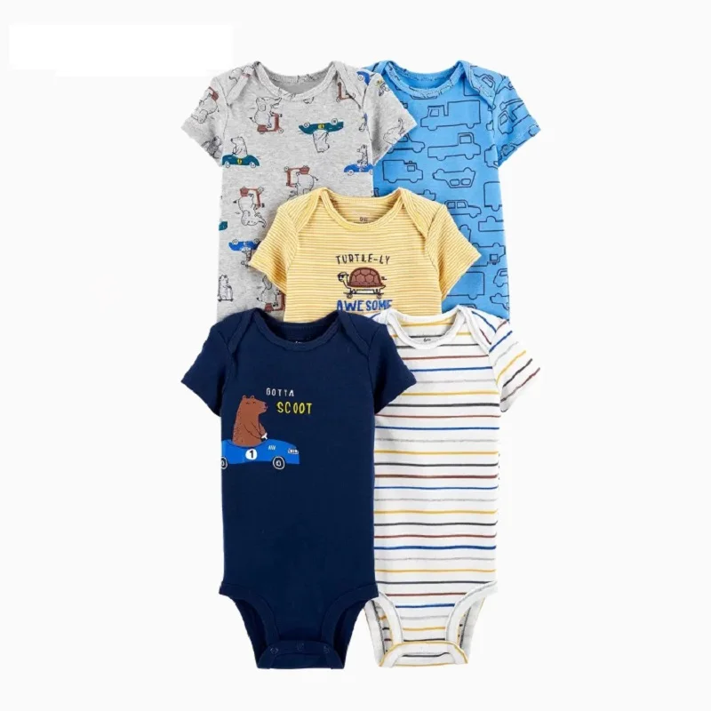 Baby Summer Clothes Newborn Boy Girl Cartoon Animal O-neck Short Sleeve Rompoer Babies Costume Unisex 2022 New Born 5pcs Set Baby Bodysuits expensive