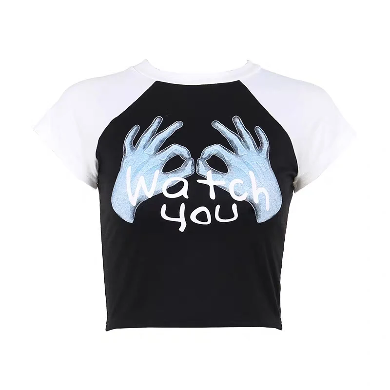 

Y2k Grunge sexy Minimalist Print Women Cool Harajuku Exotic Crop Tops Punk personality Retro T-Shirt Slim emo versatile baby Tee
