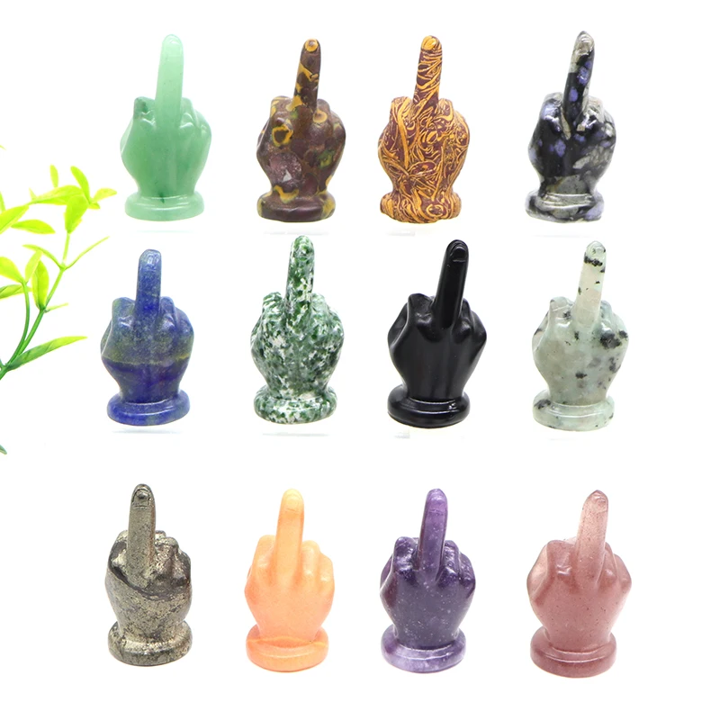 

2" Hand Middle Finger Statue Natural Stone Healing Crystal Reiki Figurine Gemstone Craft Tricky Toy Home Decoration Gifts