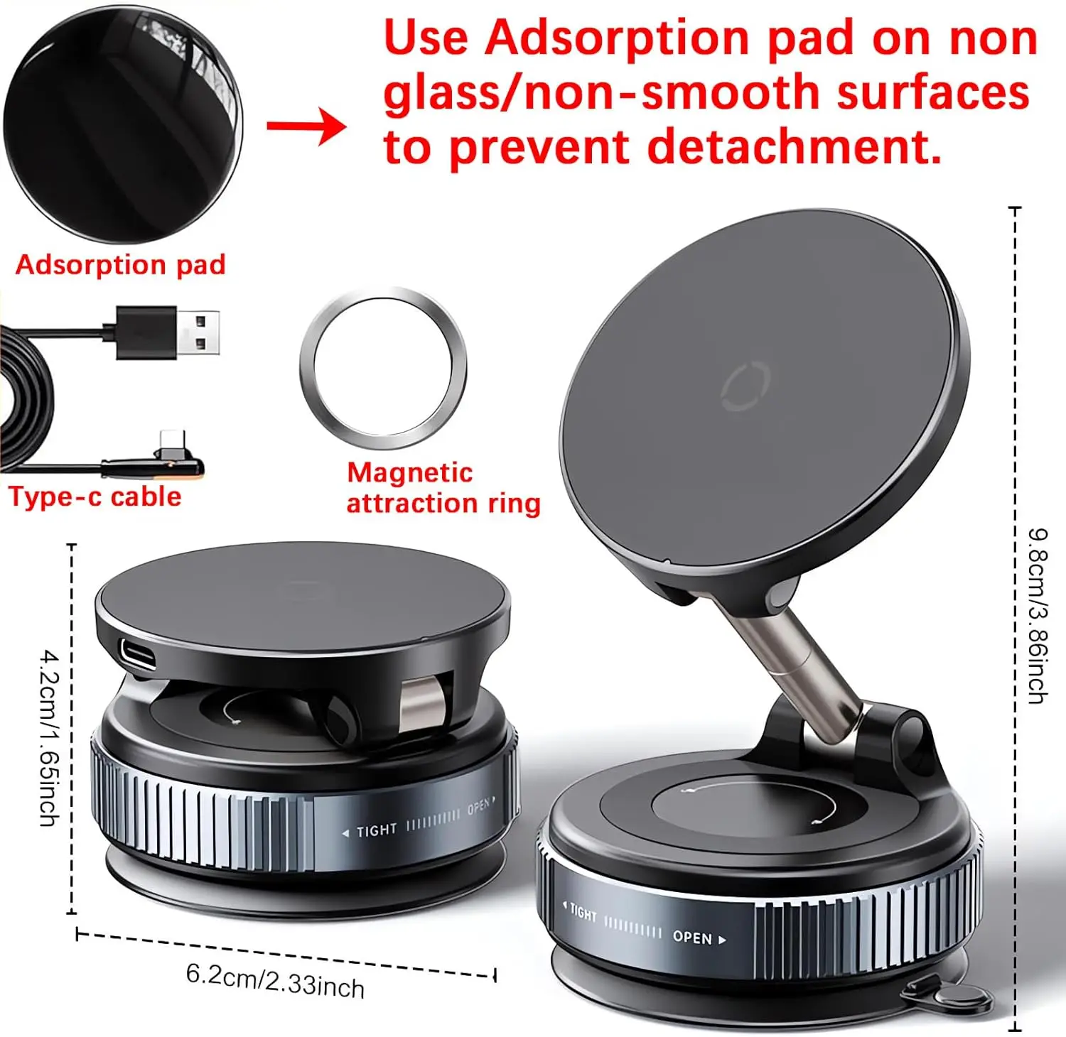 Wireless Charger Vacuum Magnetic Phone Stand for Magsafe iPhone 16 15 14 13 12 Pro Max 360° Adjustable Suction Cup Car Dashboard