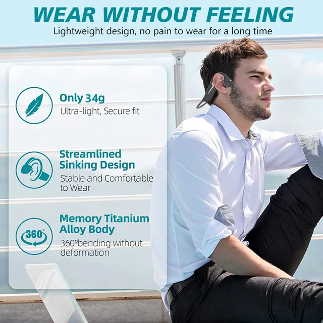 PARAMITA Real Bone Conduction Wireless Bluetooth Headset with MIC Button Control BT5.3 Noise Reduction IPX7 Waterproof for Sport 3