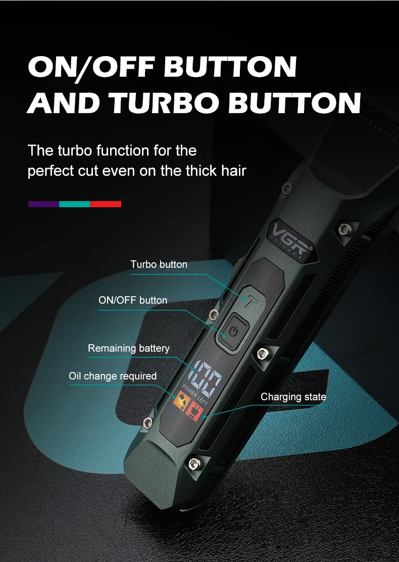 VGR Trimmer Trådløs Klipning Hine Professionel Hår Elektrisk Barber Digital Display Clipper til Mænd V-696_voghion.com