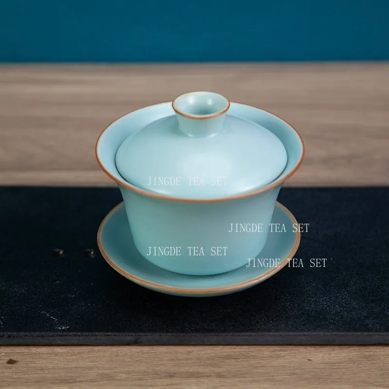 1PCS sky blue exquisite ceramic tea set Handmade gaiwan teacup traditional porcelain tea accessories with covered teacup